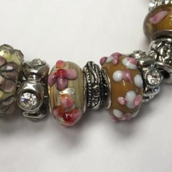 European Style Charm Bracelet with Murano Glass Beads, Toggle Clasp+Stopper,7.9" - Picture 9 of 13